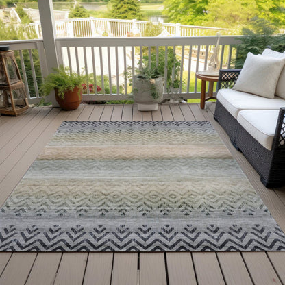 Machine Washable Indoor/Outdoor Chantille ACN2042 Gray 9' x 12' Rug