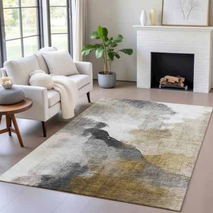 Machine Washable Indoor/Outdoor Chantille ACN2043 Brown 9' x 12' Rug