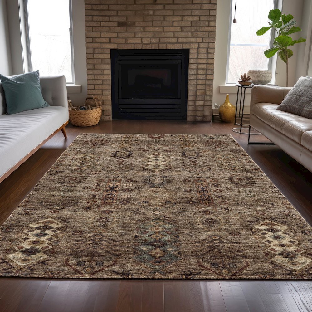 Machine Washable Indoor/Outdoor Chantille ACN2047 Brown 9' x 12' Rug