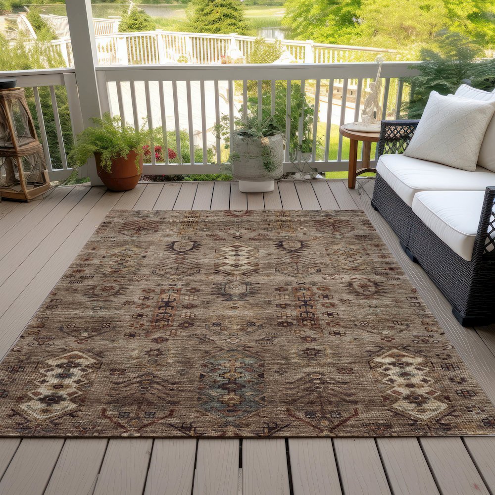 Machine Washable Indoor/Outdoor Chantille ACN2047 Brown 9' x 12' Rug