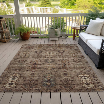 Machine Washable Indoor/Outdoor Chantille ACN2047 Brown 9' x 12' Rug