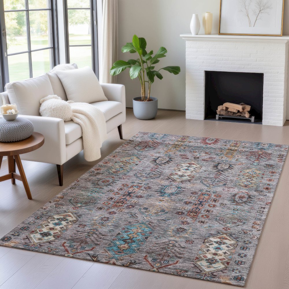 Machine Washable Indoor/Outdoor Chantille ACN2047 Gray 9' x 12' Rug