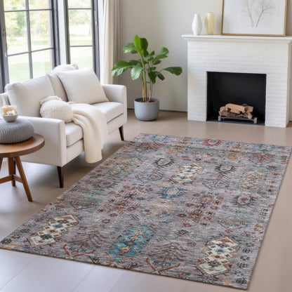 Machine Washable Indoor/Outdoor Chantille ACN2047 Gray 9' x 12' Rug