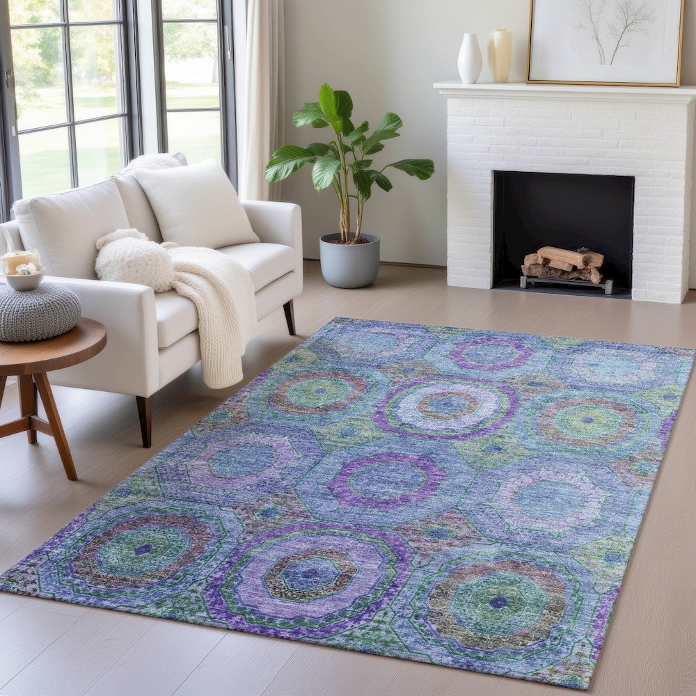 Machine Washable Indoor/Outdoor Chantille ACN2049 Blue 9' x 12' Rug