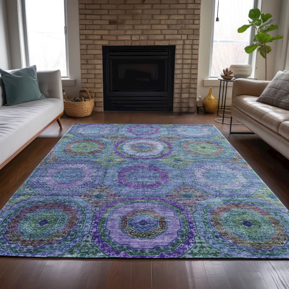 Machine Washable Indoor/Outdoor Chantille ACN2049 Blue 9' x 12' Rug
