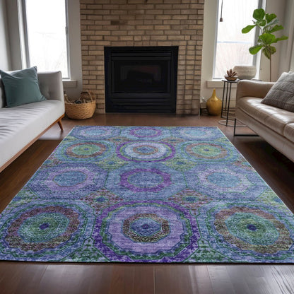 Machine Washable Indoor/Outdoor Chantille ACN2049 Blue 9' x 12' Rug