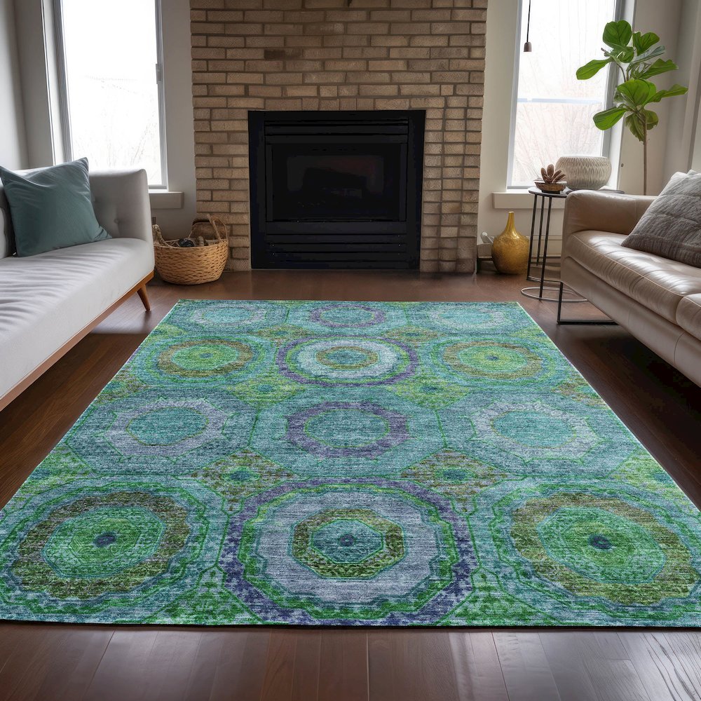 Machine Washable Indoor/Outdoor Chantille ACN2049 Teal 9' x 12' Rug