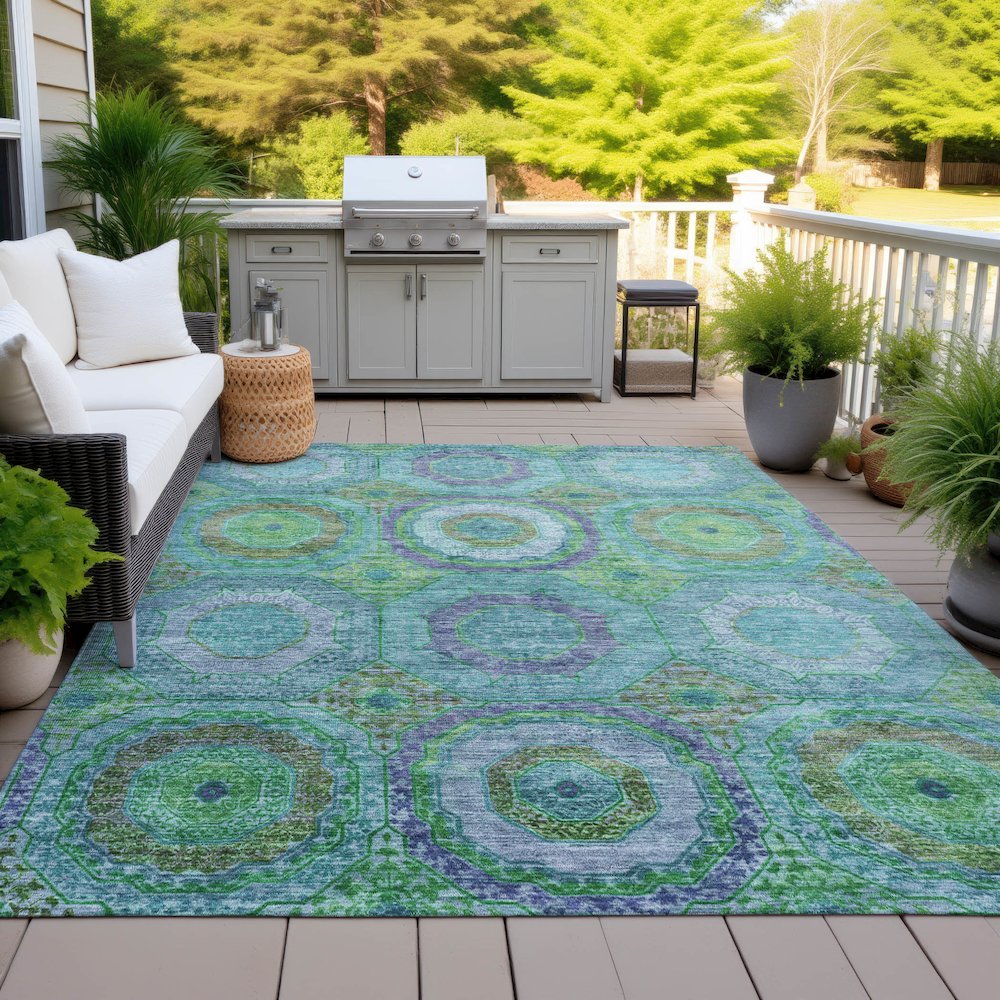 Machine Washable Indoor/Outdoor Chantille ACN2049 Teal 9' x 12' Rug