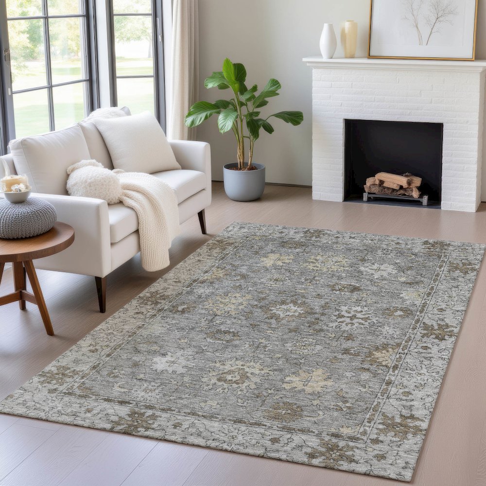Machine Washable Indoor/Outdoor Chantille ACN2051 Pewter 9' x 12' Rug