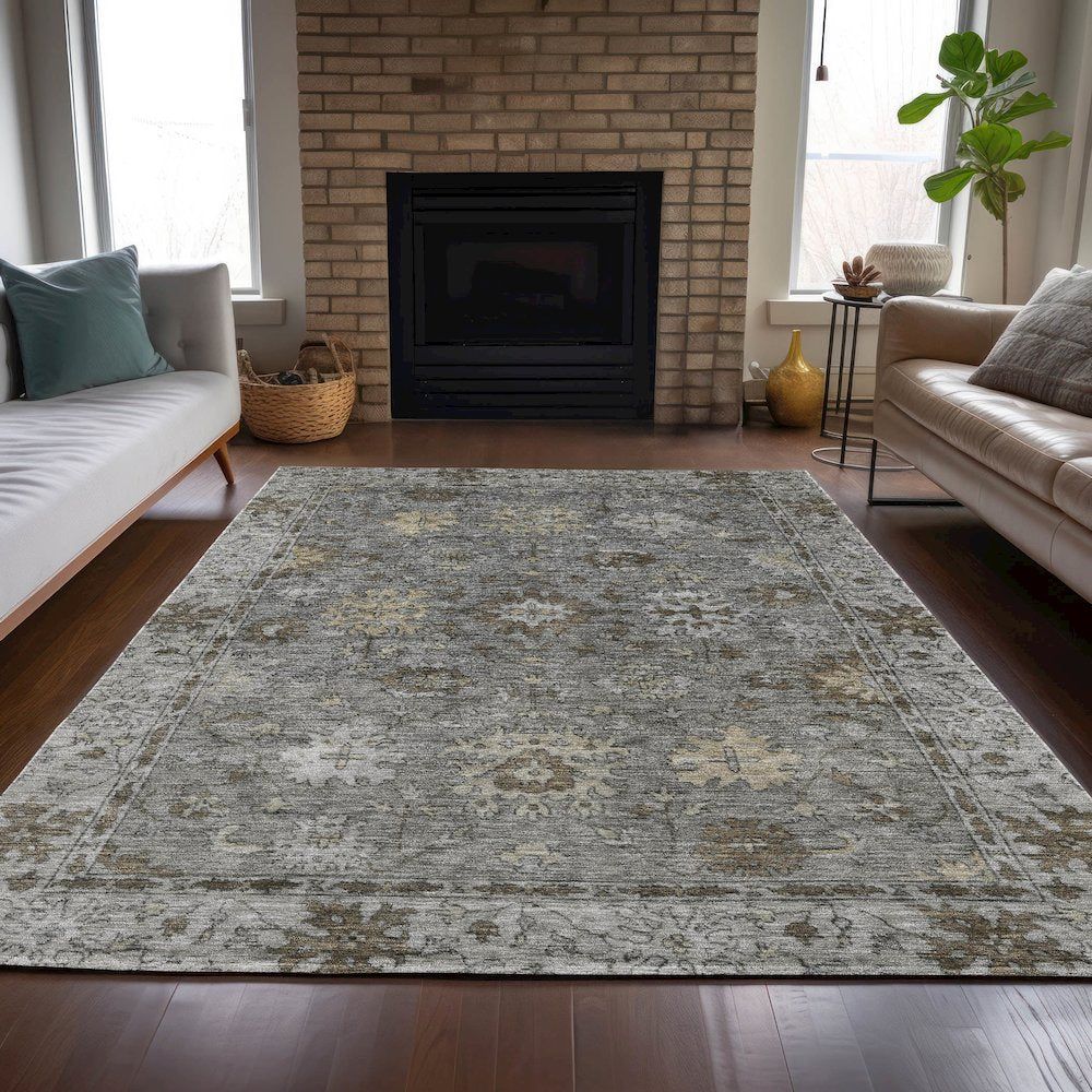 Machine Washable Indoor/Outdoor Chantille ACN2051 Pewter 9' x 12' Rug