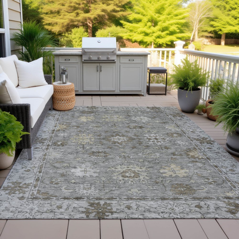 Machine Washable Indoor/Outdoor Chantille ACN2051 Pewter 9' x 12' Rug