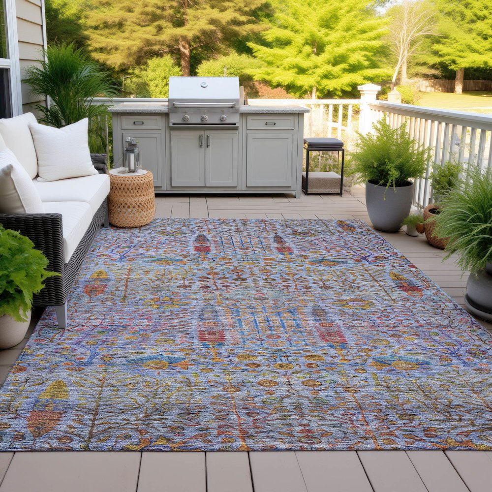 Machine Washable Indoor/Outdoor Chantille ACN2053 Blue 9' x 12' Rug