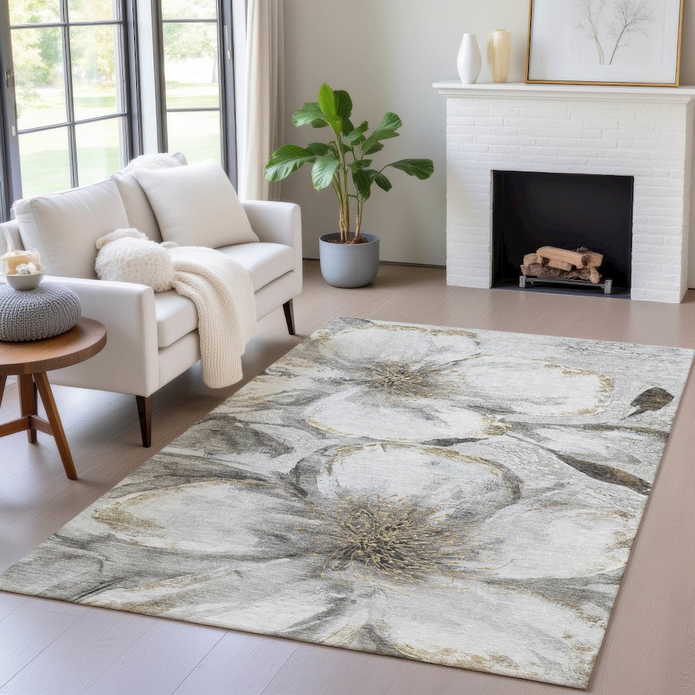 Machine Washable Indoor/Outdoor Chantille ACN2055 Silver 9' x 12' Rug