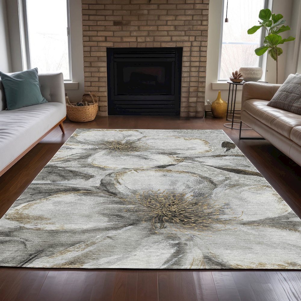 Machine Washable Indoor/Outdoor Chantille ACN2055 Silver 9' x 12' Rug