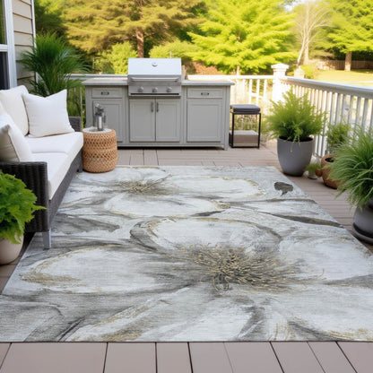 Machine Washable Indoor/Outdoor Chantille ACN2055 Silver 9' x 12' Rug