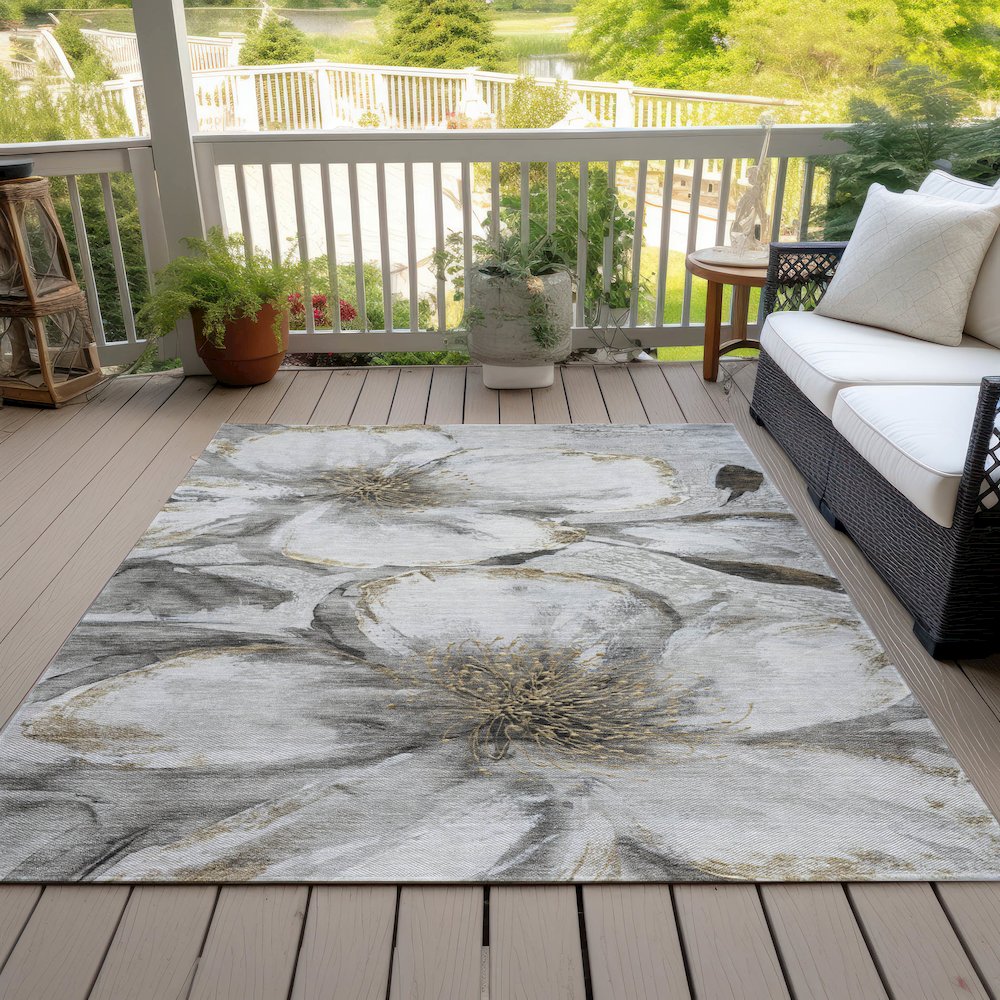 Machine Washable Indoor/Outdoor Chantille ACN2055 Silver 9' x 12' Rug