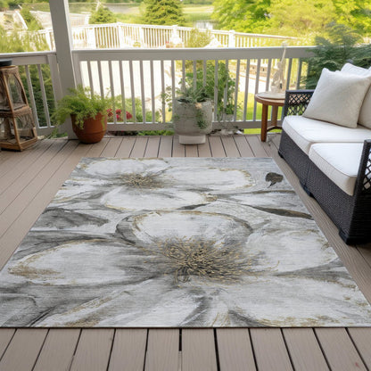 Machine Washable Indoor/Outdoor Chantille ACN2055 Silver 9' x 12' Rug