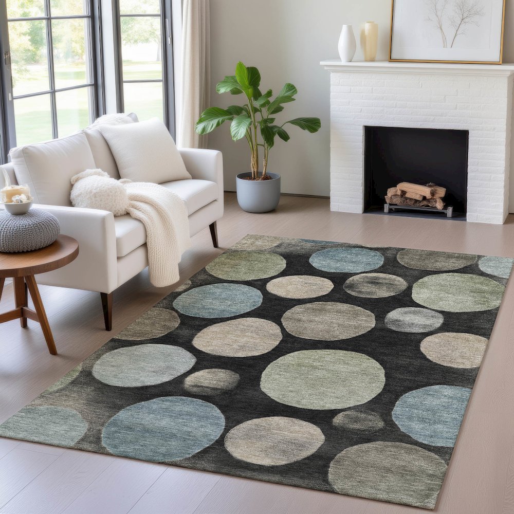 Machine Washable Indoor/Outdoor Chantille ACN2062 Black 9' x 12' Rug