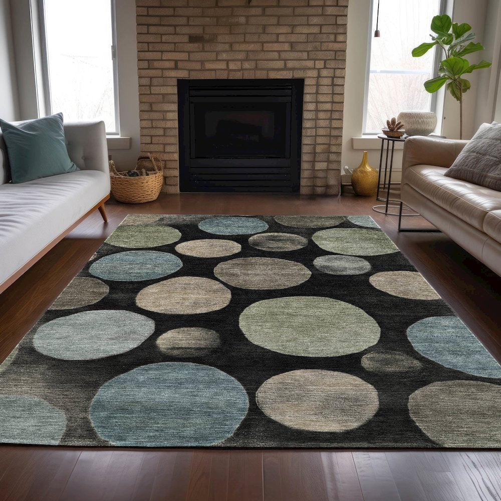 Machine Washable Indoor/Outdoor Chantille ACN2062 Black 9' x 12' Rug