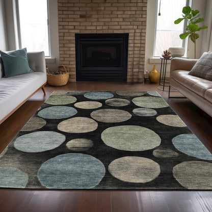 Machine Washable Indoor/Outdoor Chantille ACN2062 Black 9' x 12' Rug