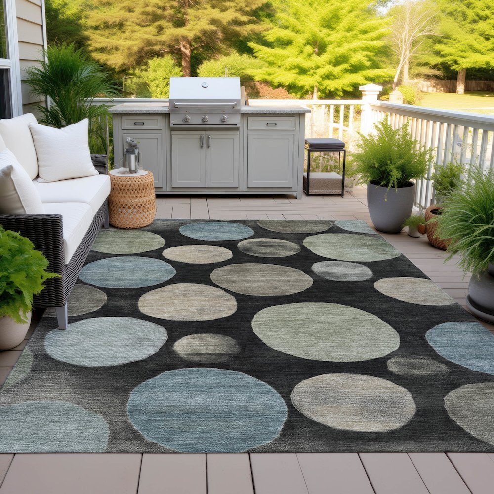 Machine Washable Indoor/Outdoor Chantille ACN2062 Black 9' x 12' Rug