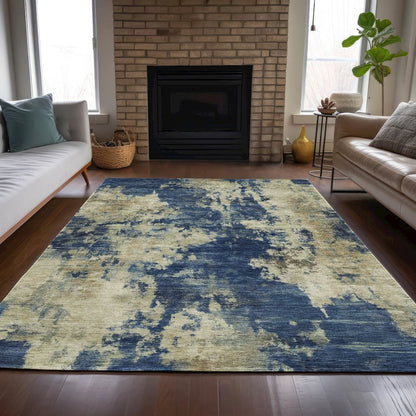 Machine Washable Indoor/Outdoor Chantille ACN2066 Navy 9' x 12' Rug
