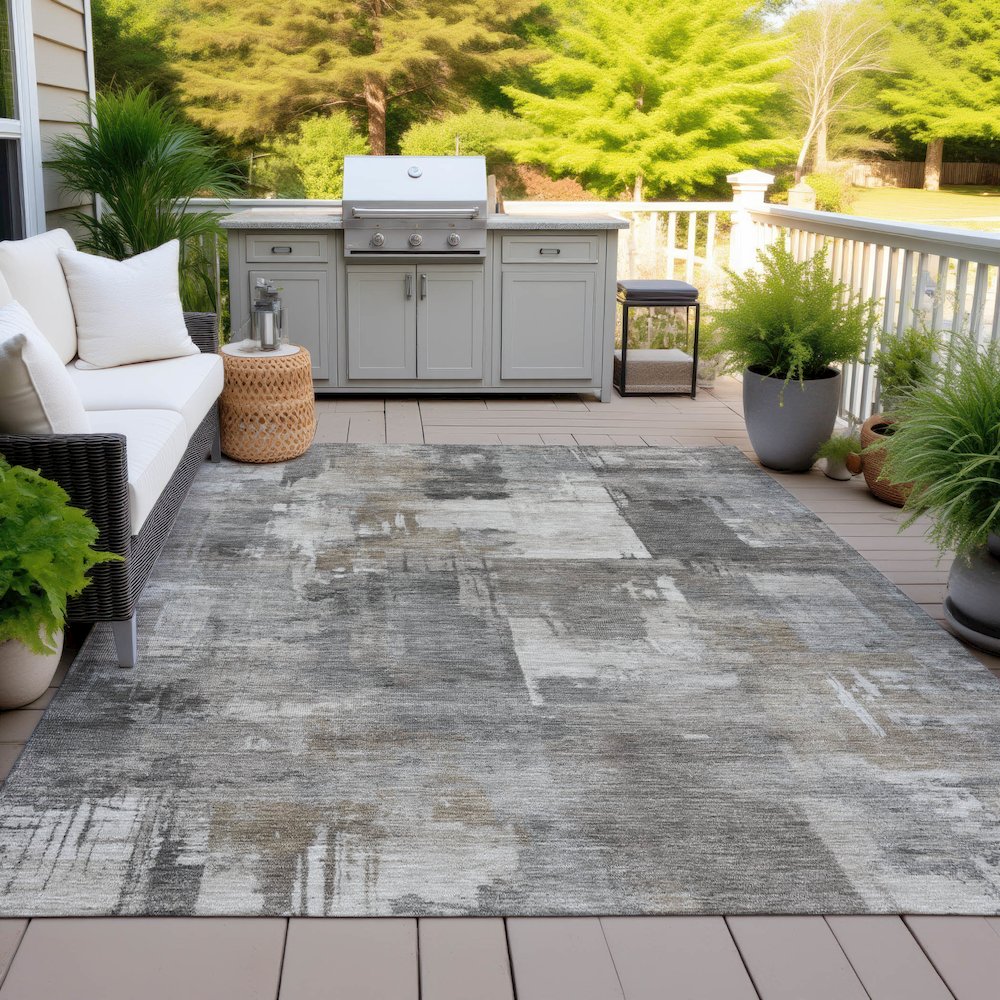 Machine Washable Indoor/Outdoor Chantille ACN2069 Pewter 9' x 12' Rug