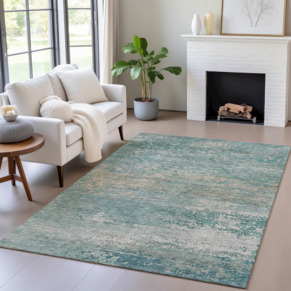 Machine Washable Indoor/Outdoor Chantille ACN2071 Aqua 9' x 12' Rug