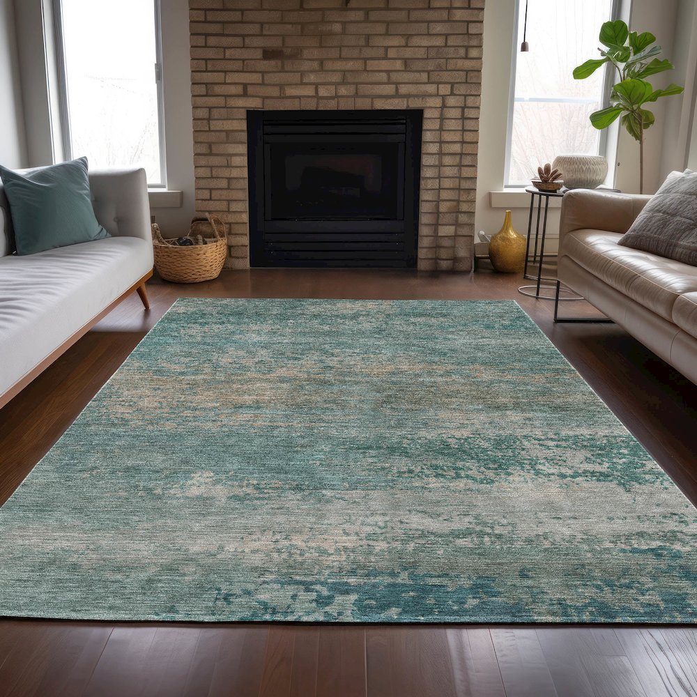 Machine Washable Indoor/Outdoor Chantille ACN2071 Aqua 9' x 12' Rug