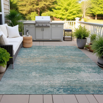 Machine Washable Indoor/Outdoor Chantille ACN2071 Aqua 9' x 12' Rug