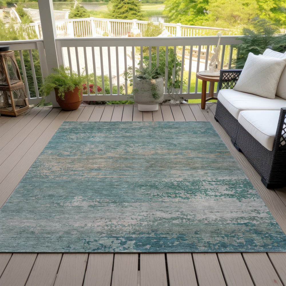Machine Washable Indoor/Outdoor Chantille ACN2071 Aqua 9' x 12' Rug