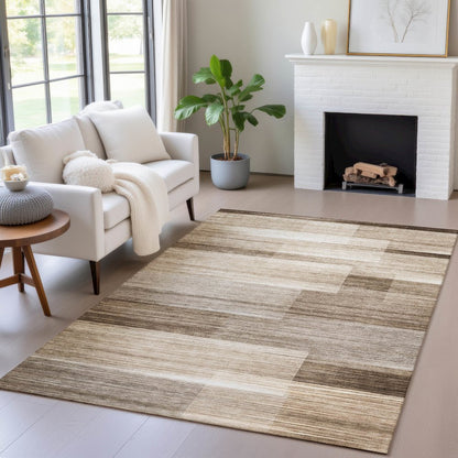 Machine Washable Indoor/Outdoor Chantille ACN2082 Brown 9' x 12' Rug