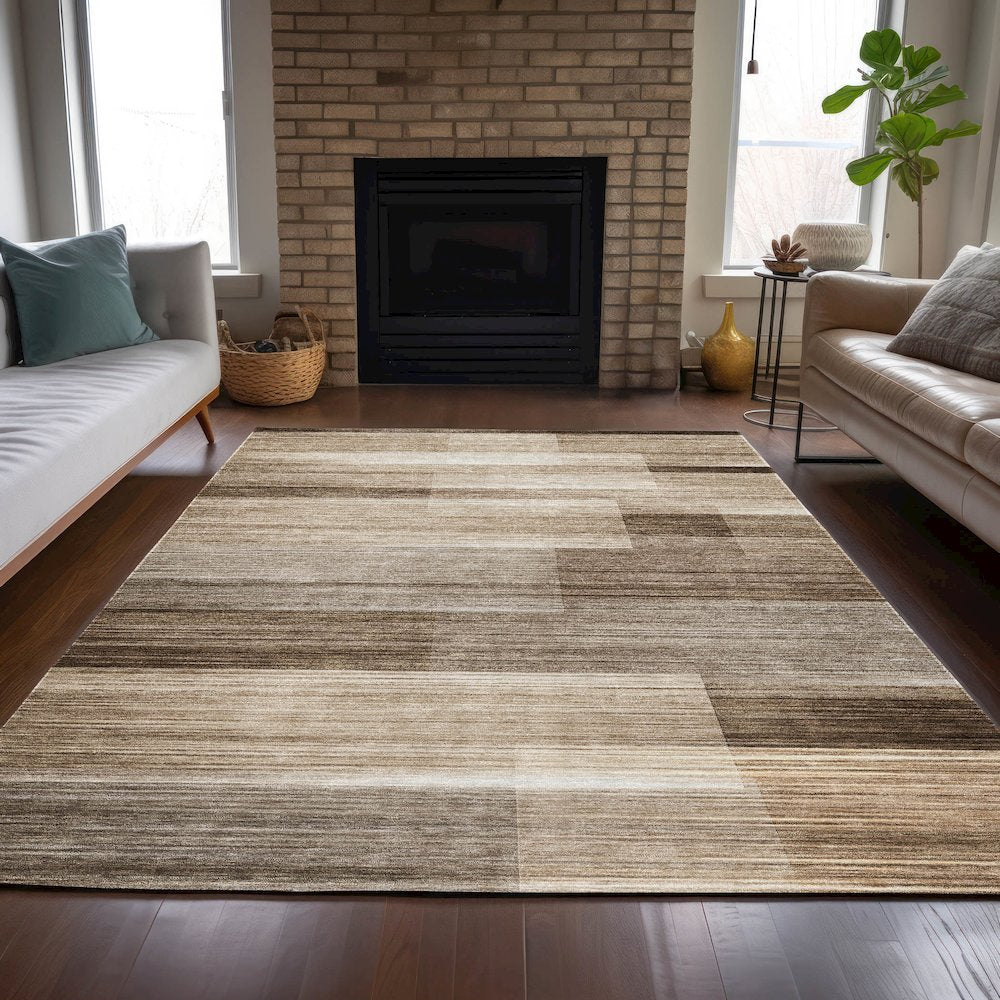 Machine Washable Indoor/Outdoor Chantille ACN2082 Brown 9' x 12' Rug