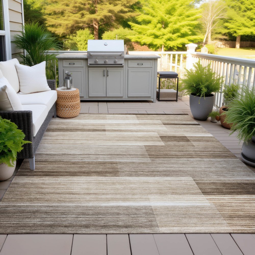 Machine Washable Indoor/Outdoor Chantille ACN2082 Brown 9' x 12' Rug