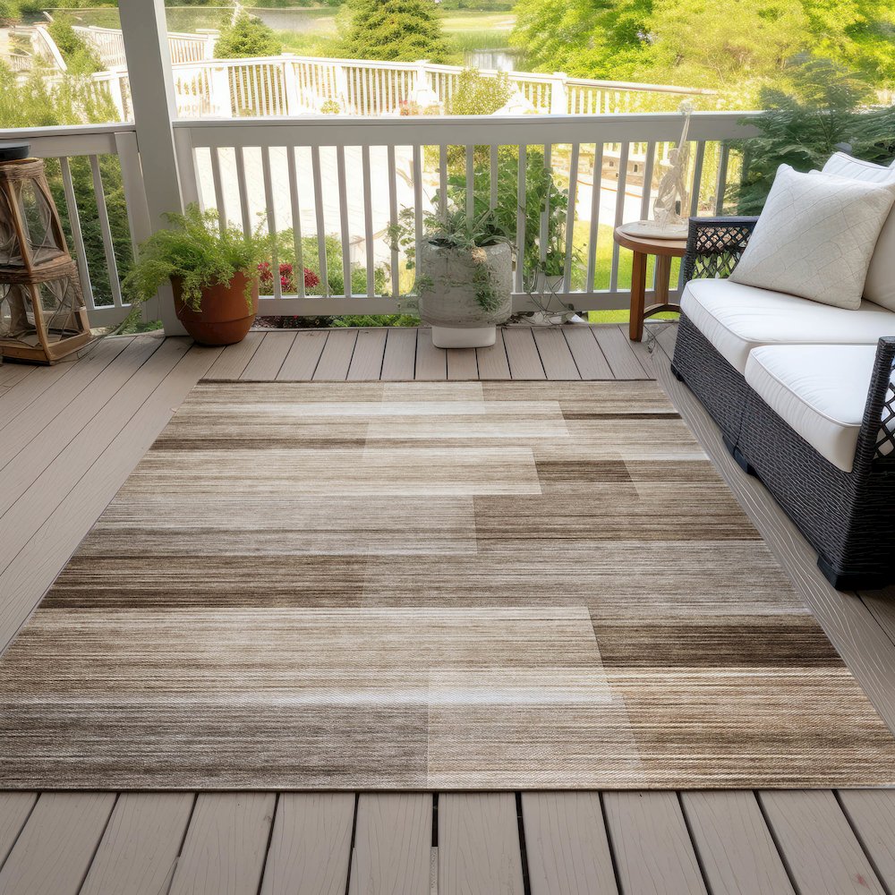 Machine Washable Indoor/Outdoor Chantille ACN2082 Brown 9' x 12' Rug