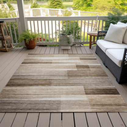 Machine Washable Indoor/Outdoor Chantille ACN2082 Brown 9' x 12' Rug