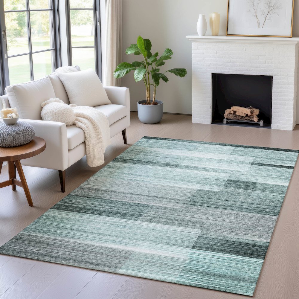 Machine Washable Indoor/Outdoor Chantille ACN2082 Teal 9' x 12' Rug