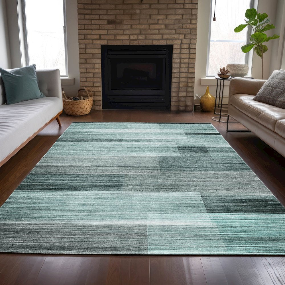 Machine Washable Indoor/Outdoor Chantille ACN2082 Teal 9' x 12' Rug
