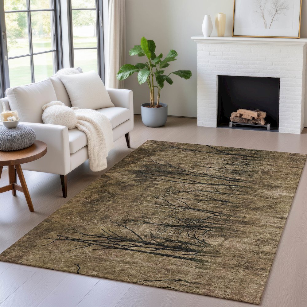 Machine Washable Indoor/Outdoor Chantille ACN2083 Brown 9' x 12' Rug