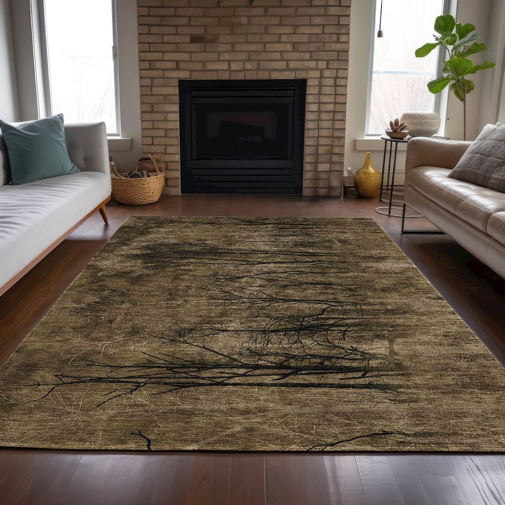 Machine Washable Indoor/Outdoor Chantille ACN2083 Brown 9' x 12' Rug