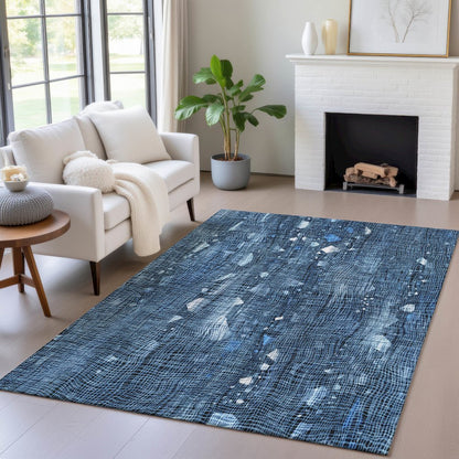 Machine Washable Indoor/Outdoor Chantille ACN2092 Blue 9' x 12' Rug