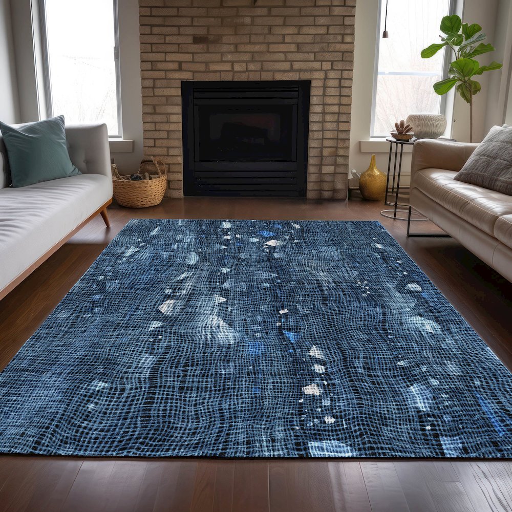 Machine Washable Indoor/Outdoor Chantille ACN2092 Blue 9' x 12' Rug