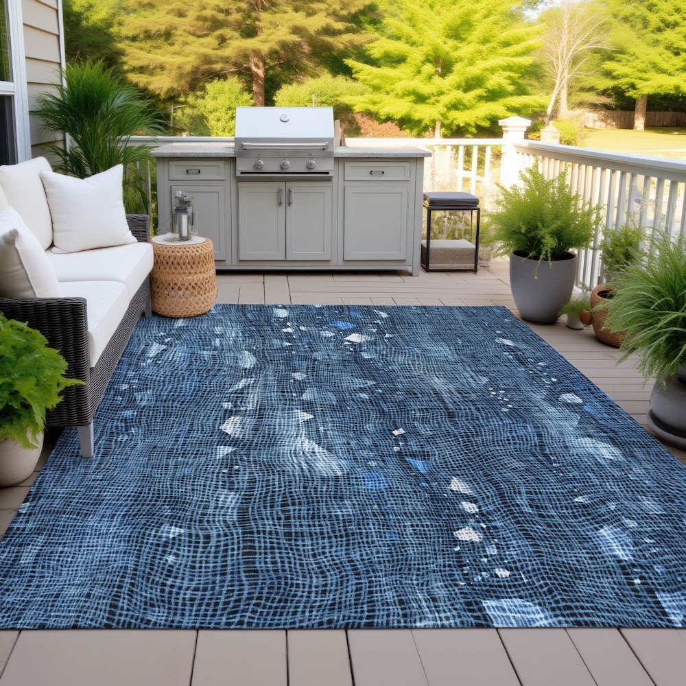 Machine Washable Indoor/Outdoor Chantille ACN2092 Blue 9' x 12' Rug