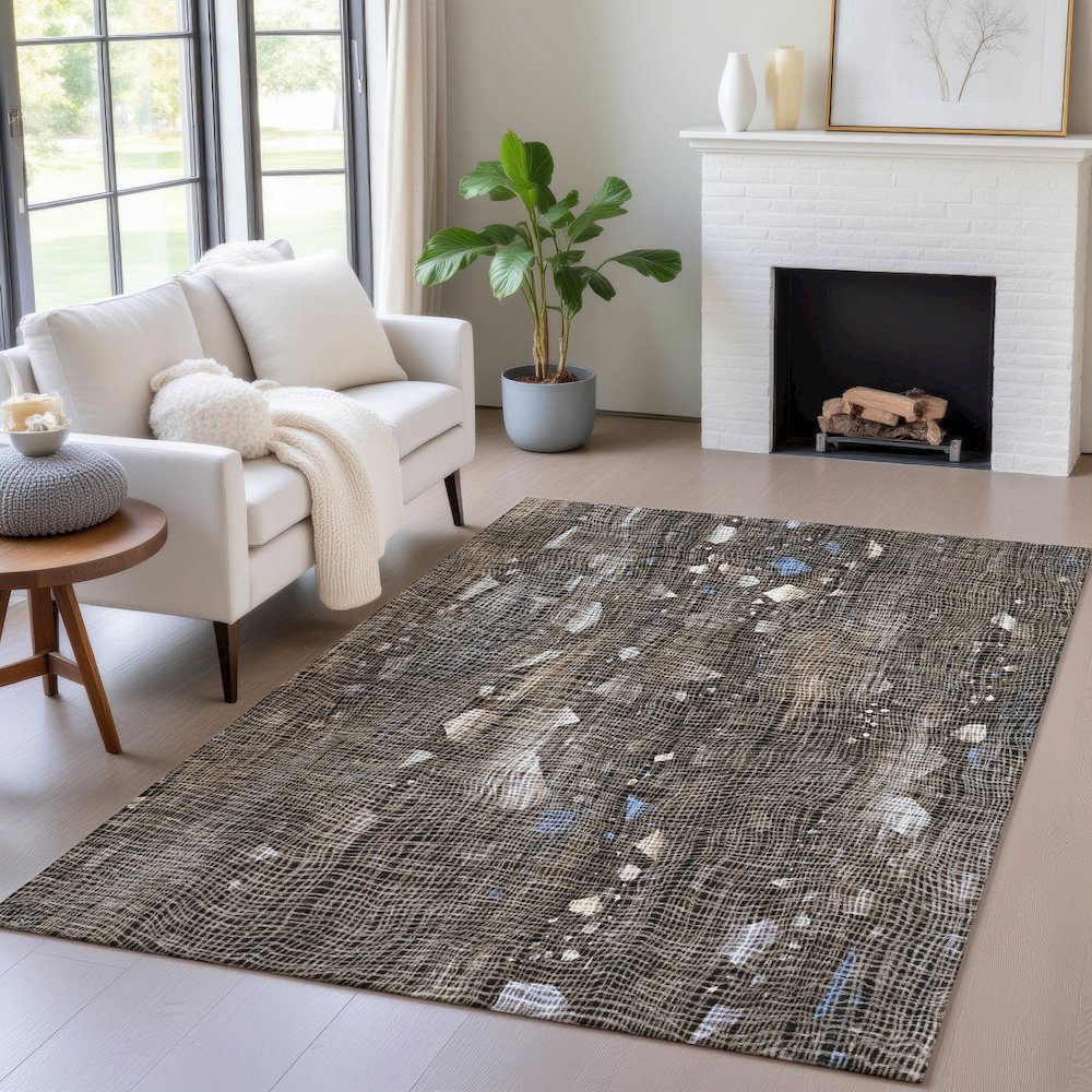 Machine Washable Indoor/Outdoor Chantille ACN2092 Chocolate 9' x 12' Rug