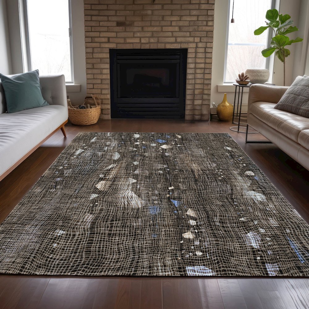 Machine Washable Indoor/Outdoor Chantille ACN2092 Chocolate 9' x 12' Rug