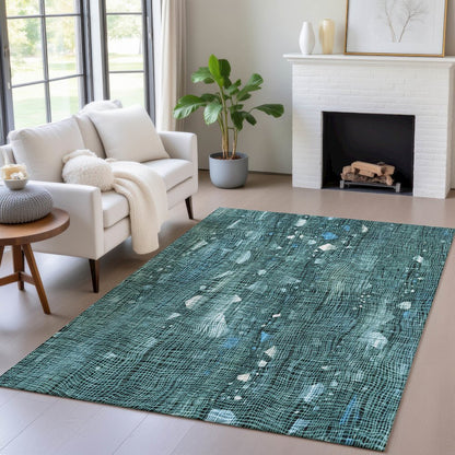 Machine Washable Indoor/Outdoor Chantille ACN2092 Teal 9' x 12' Rug