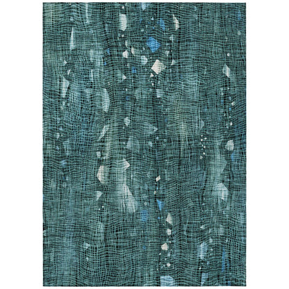 Machine Washable Indoor/Outdoor Chantille ACN2092 Teal 9' x 12' Rug
