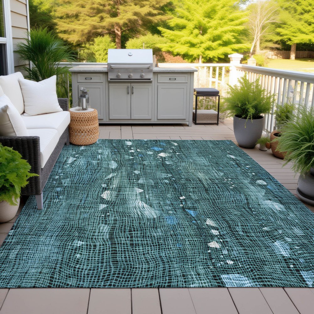Machine Washable Indoor/Outdoor Chantille ACN2092 Teal 9' x 12' Rug