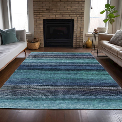 Machine Washable Indoor/Outdoor Chantille ACN2093 Teal 9' x 12' Rug