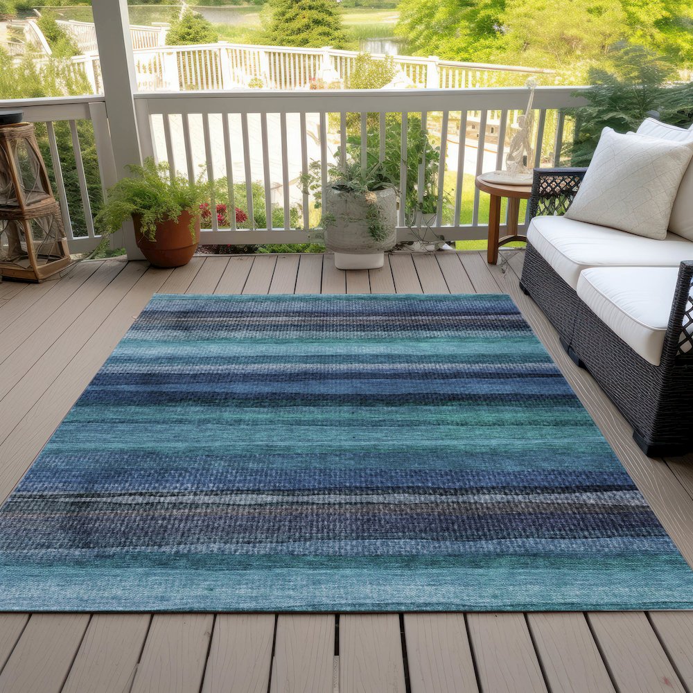 Machine Washable Indoor/Outdoor Chantille ACN2093 Teal 9' x 12' Rug